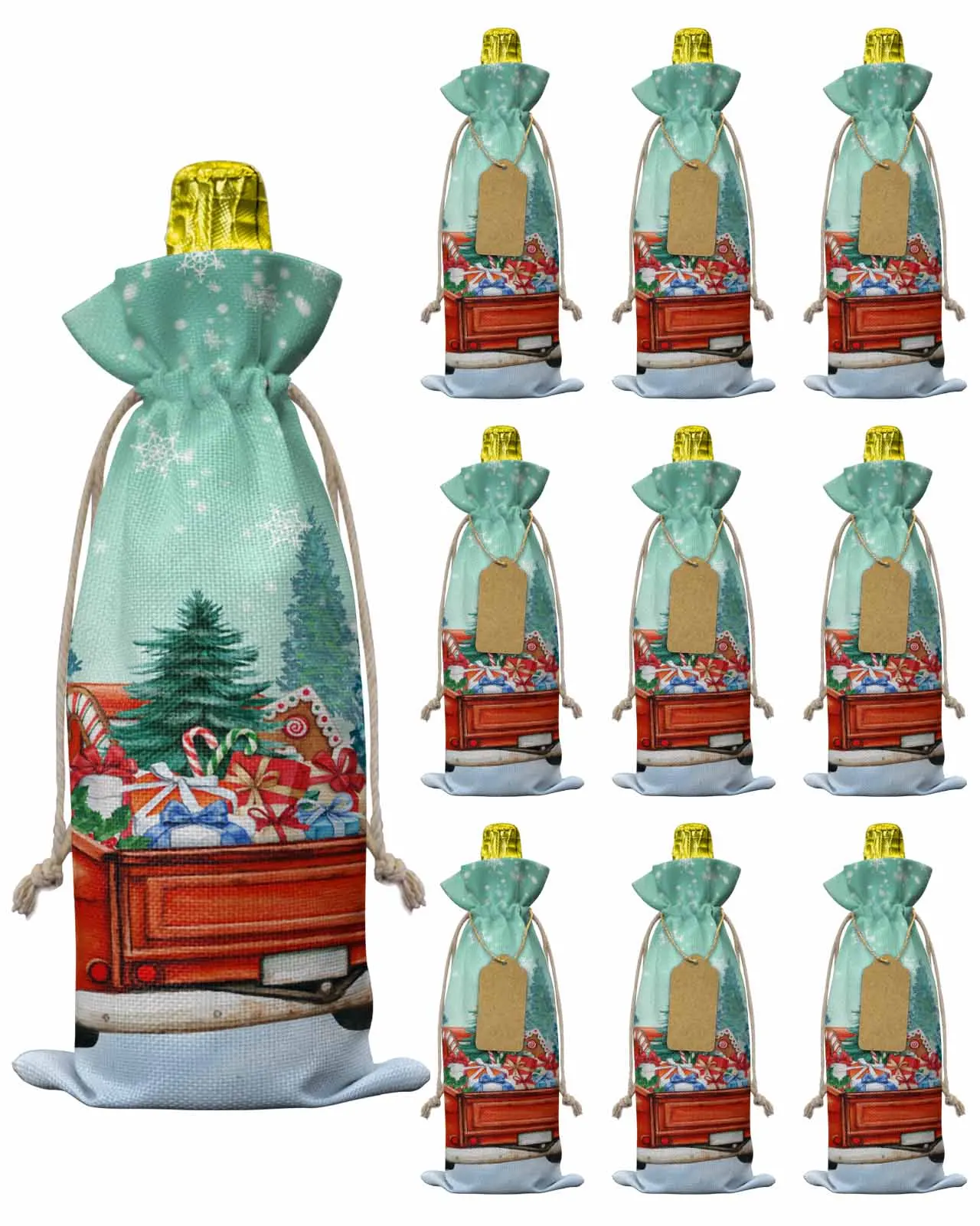 10pcs Truck Gift ForestWine Bottle Bag with Drawstring Festive Party Decor Wine Bottle Covers Gift