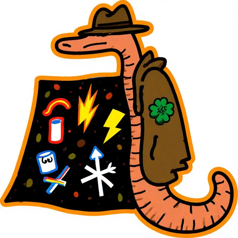 

1pc Orange Worm Vinyl Car Sticker, Whimsical Fedora Design with Colorful Symbols, Self-Adhesive Decal on Black Background