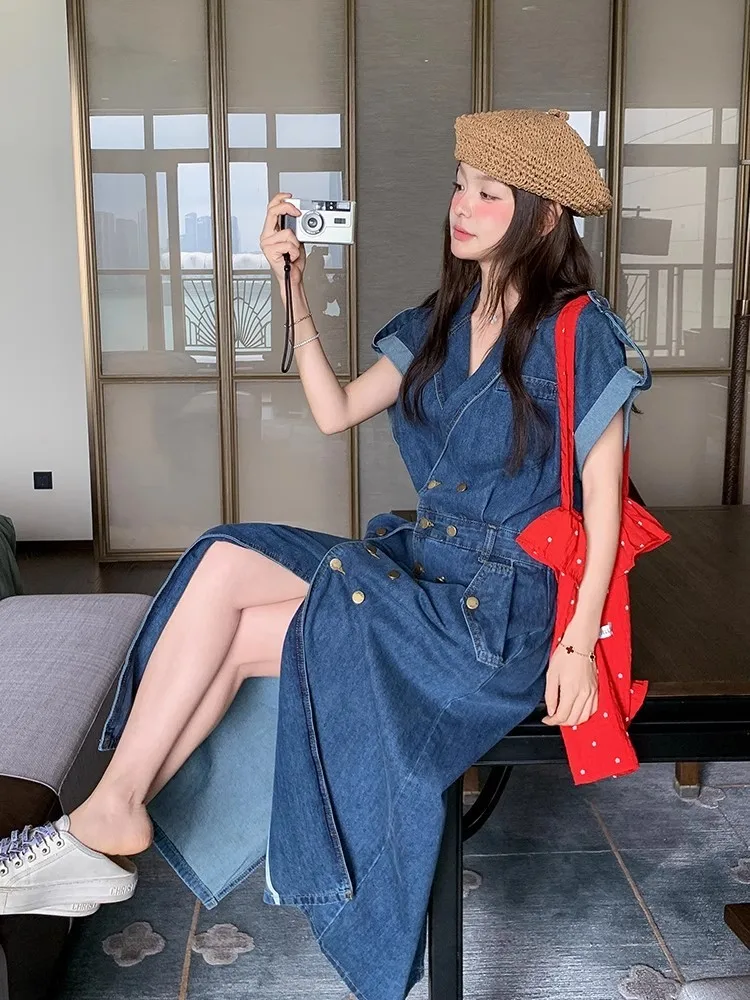 korean simple denim dress N/A Korean Style Denim Dresses For Women Long Jeans Dress Streetwear Casual Spaghetti Strap Sundress (Color : A, Size : 5XL code): Buy Online at Best Price in UAE