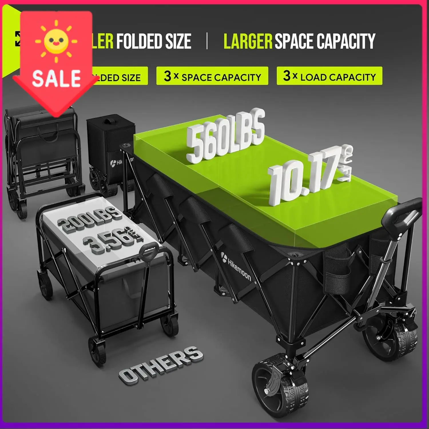 

Sale price 300L Extra Large Wagons Carts Foldable, 560LBS Heavy Duty Collapsible Beach Wagon 48" Long with Big All-Terrain Wheel