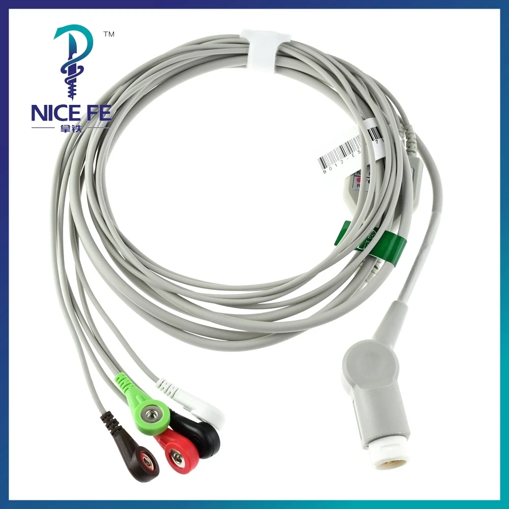 EC-102 One-piece ECG Patient Cable AHA With 3leads 5leads Snap clip For mindray*s PM5000/6000 ECG Electrocardiograph Monitor