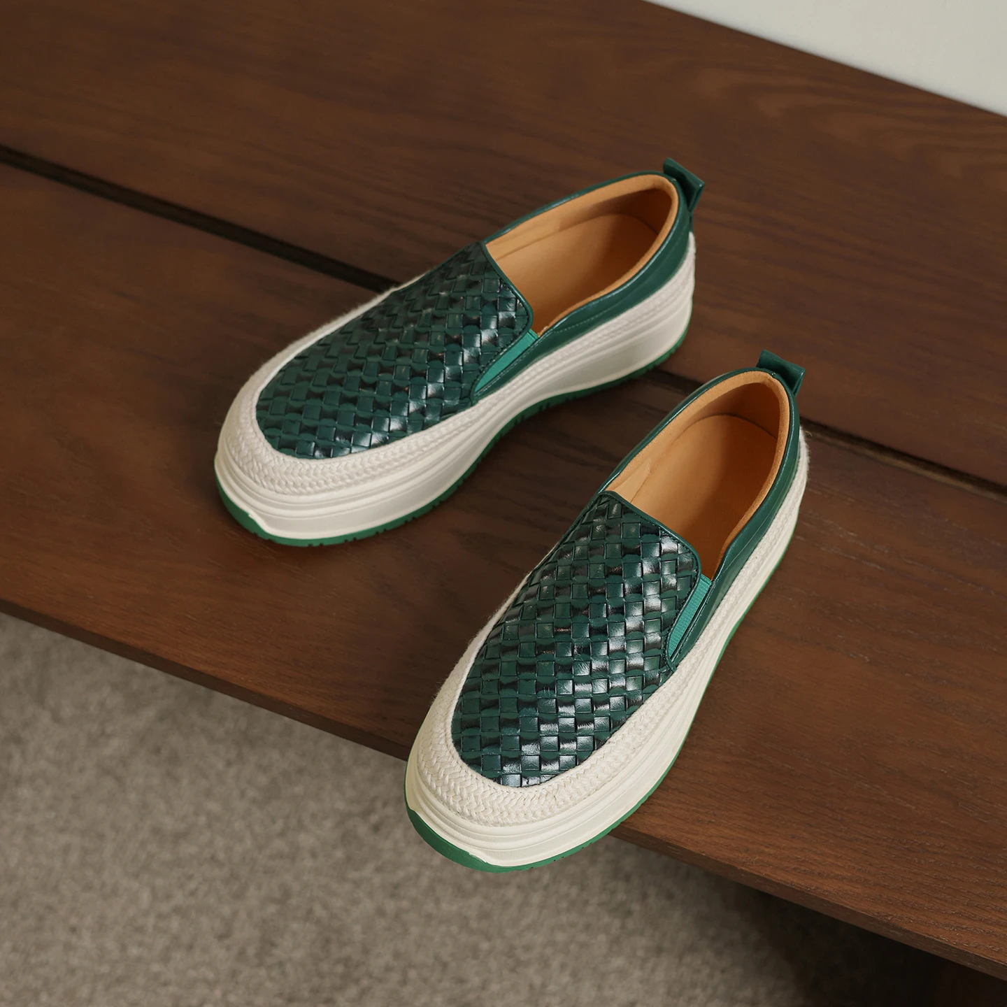 

Женские лоферы на платформе с плетением из натуральной кожи, модная женская обувь на массивном каблуке, рабочие туфли на плоской подошве