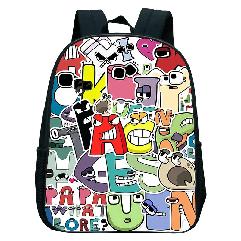 Cartoon Alphabet Lore School Bags para Crianças, Jardim de Infância Mochilas, Pré-Escolar Bookbag, Meninos e Meninas Presente