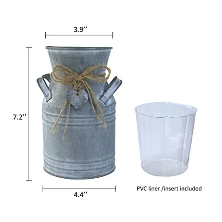 Galvanized Milk Can, Farmhouse Decorative Flower Vase, Rustic French Country Metal Jug for Home Decor, '' H…