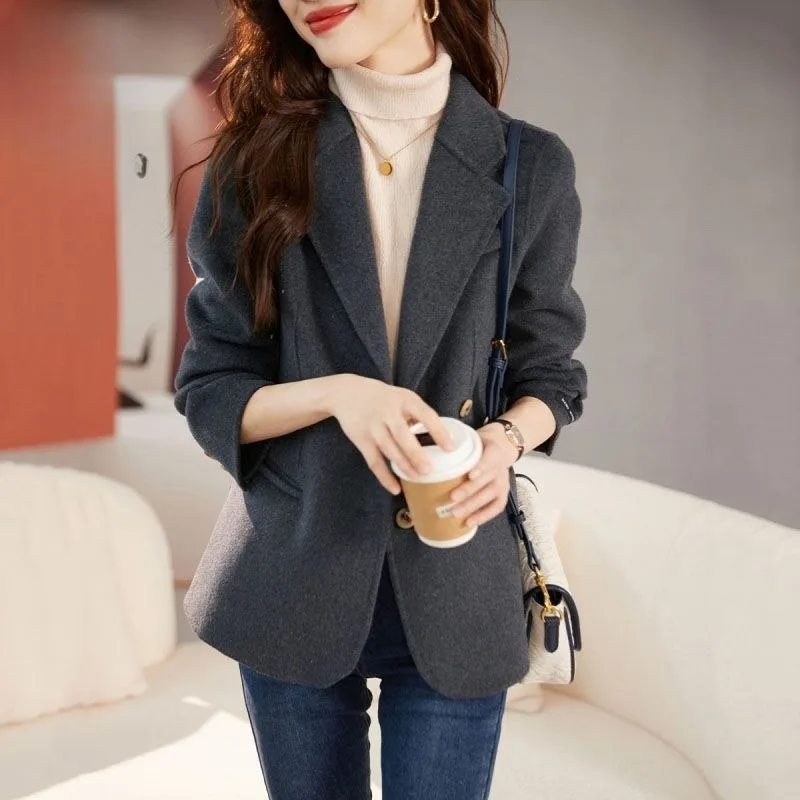 Women's British Style Woolen Blazer, Korean Version, Slimming, Versatile Temperament, Suit Collar, Autumn Clothing, New Fashion