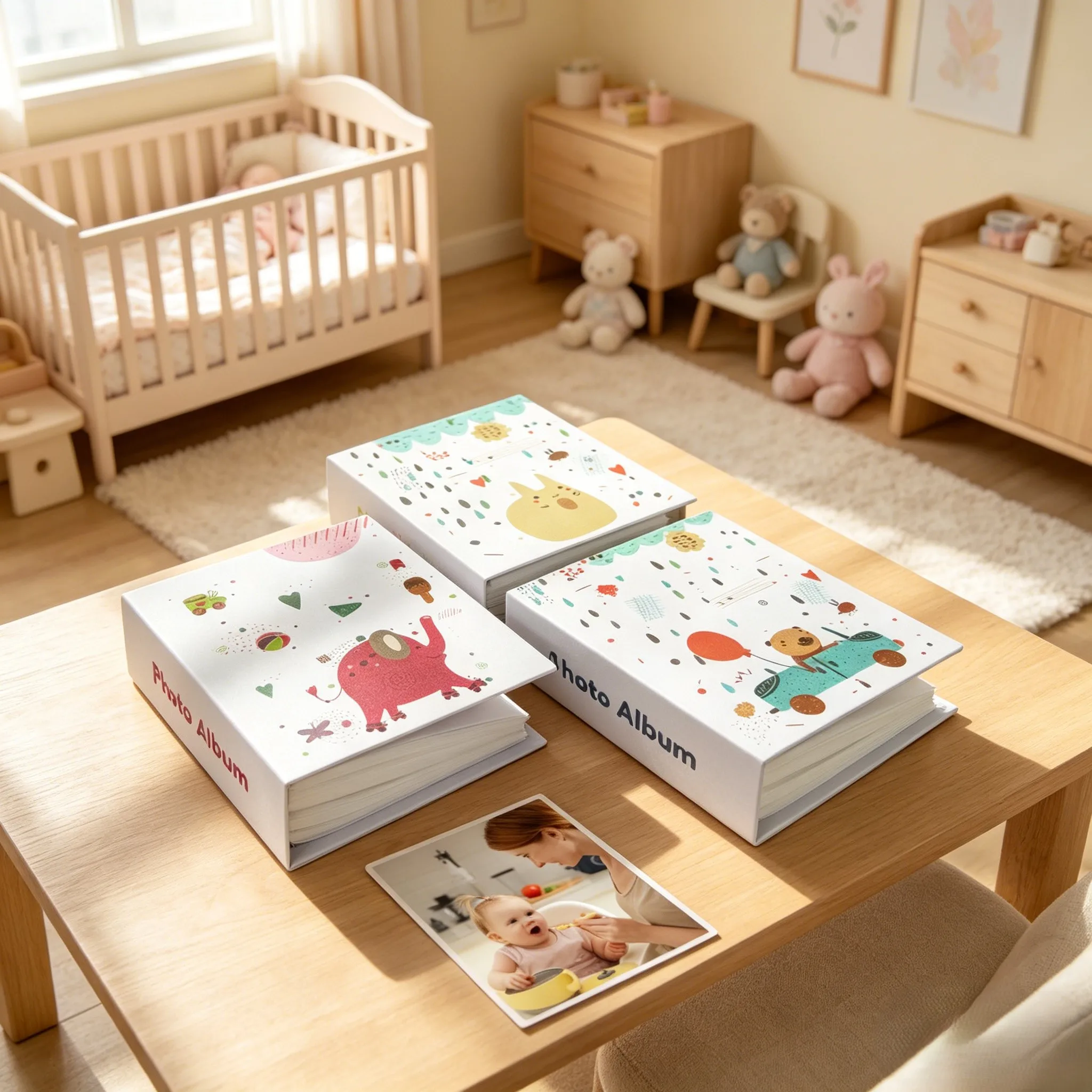 Cartoon Animal Kids Photo Album 6 Inch 100 Pockets, Cute Doodle Baby Growth Memory Book