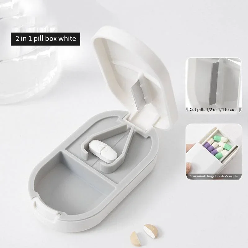 Pill Cutter With Invisible Storage Box Portable 2 In 1 Mini Drug Tablet Medicine Dustproof Divider Organizer Crusher Pill Box