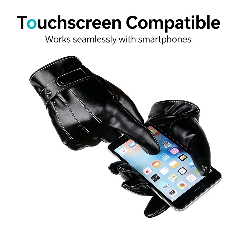 1/2/3Pairs Winter Leather Gloves Warm Cold Resistant Cycling Full Finger Gloves Touch Screen Motorcycle Windproof Riding Gloves