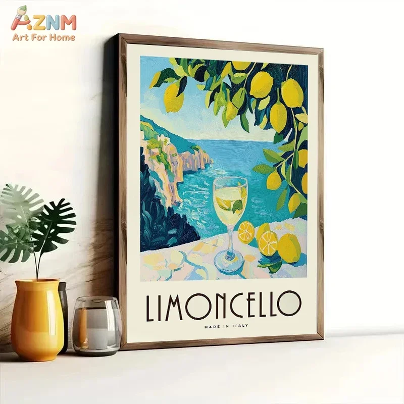 AZNM Italian Coast Food Drink Canvas Wall Art Spritz Negroni Espresso Vintage Travel Print Poster Kitchen Decor No Frame