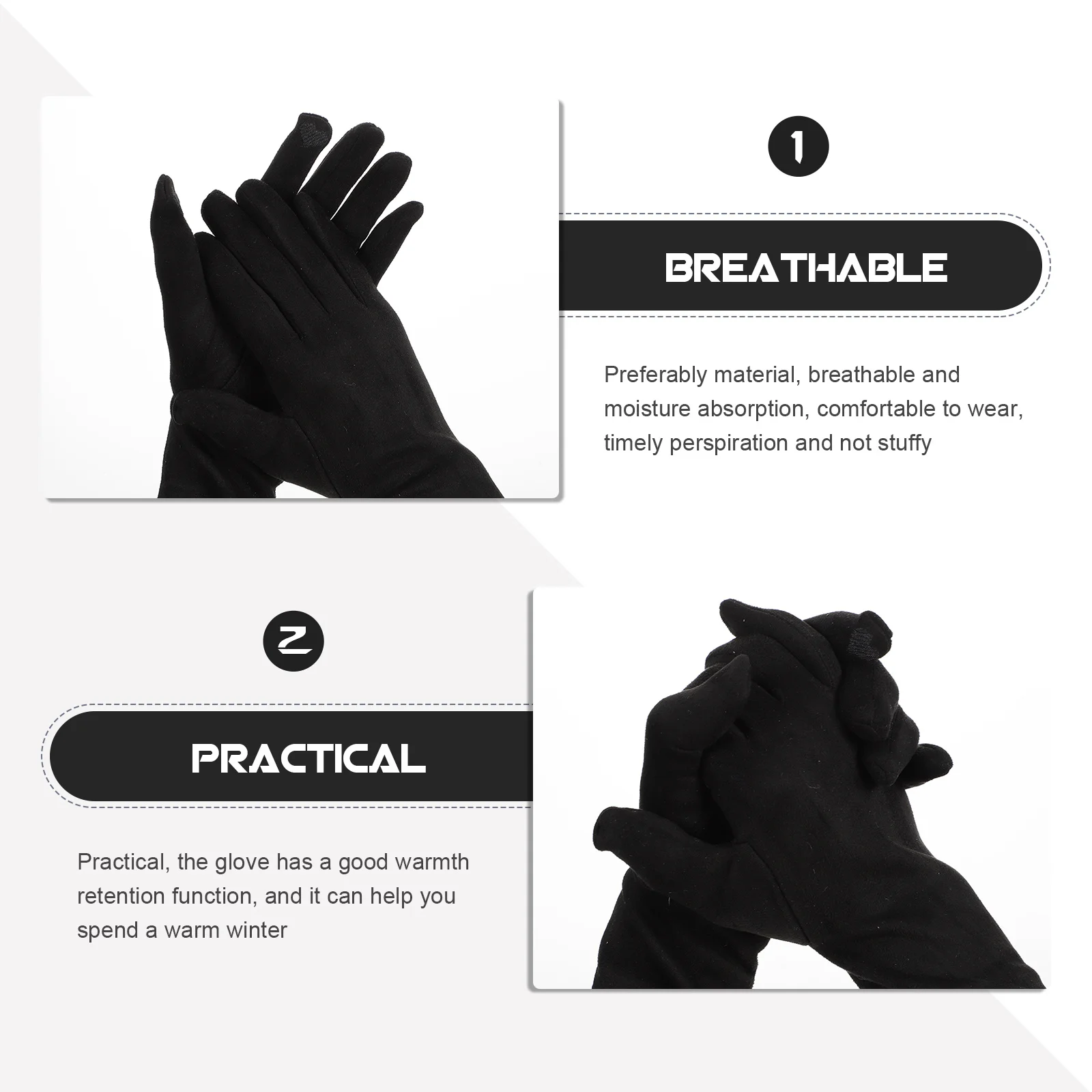 

4Pcs Warm Keeping Gloves Durable Ladies Black Full Finger Winter Outdoor Windproof Practical Driving Gloves