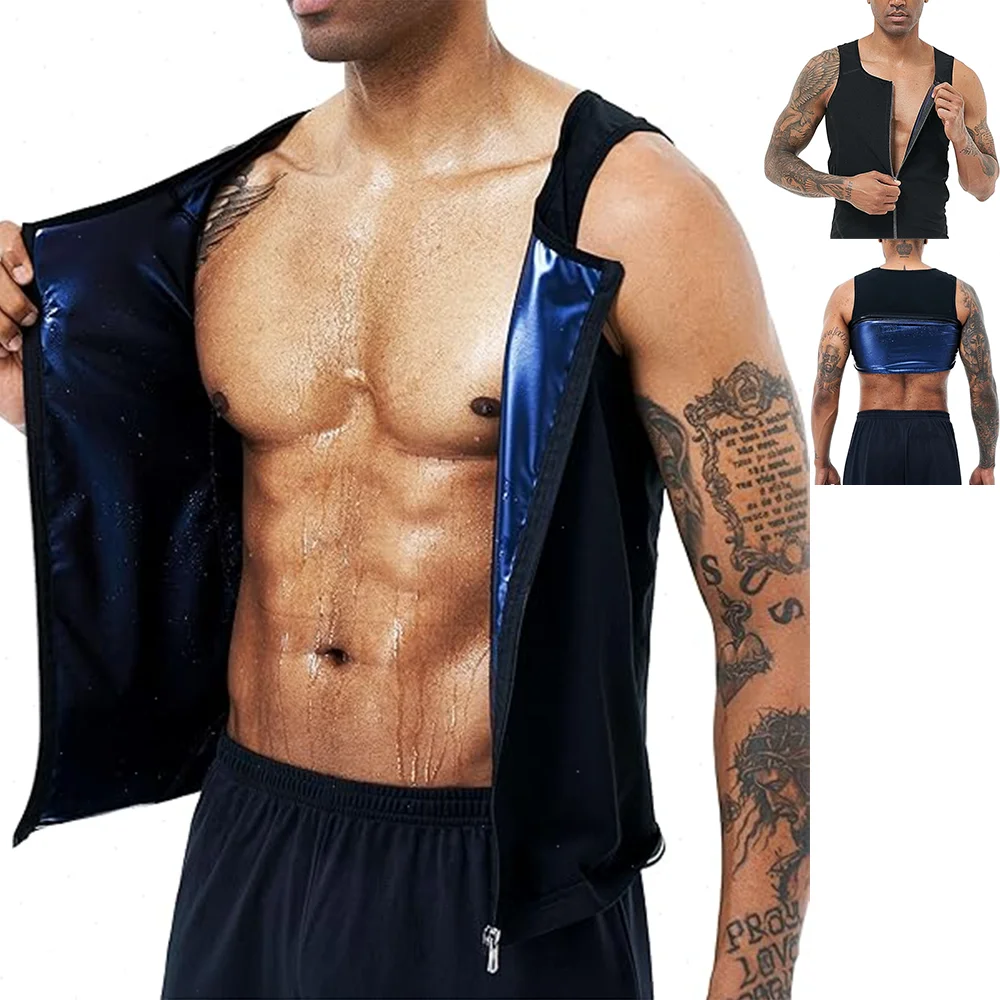 

Men Sauna Vest Sweat Tank Top Zipper Waist Trainer Slimming Body Shapers Heat Trapping Sportswear Gym Underwear Workout Shirt