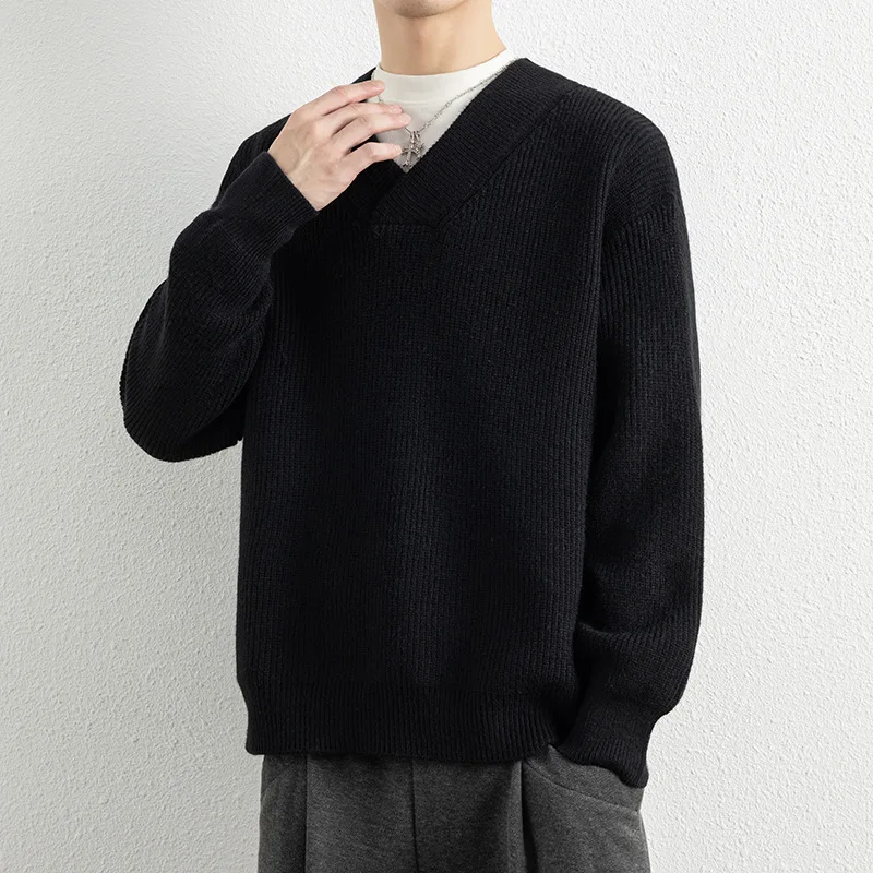 الراقية الجديدة الرجال سترة سميكة قاعدة طبقة الخريف الشتاء محبوك Vintage البلوز معطف فضفاض سترة