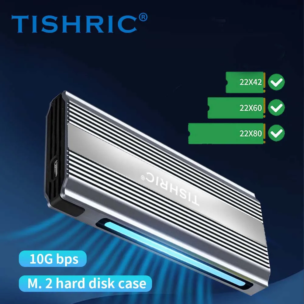 TISHRIC RGB Enclosure NVME/NGFF SSD Case Portable Hard Drive Box Type-C/3.1 SSD Dual Protocol Hard Drive Box for PC Laptop