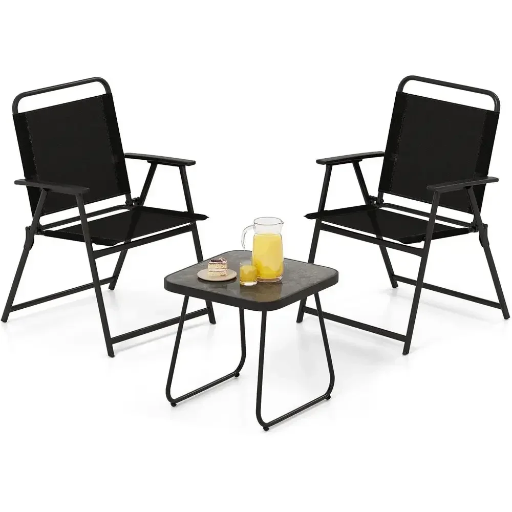 3-Piece Outdoor Bistro Set: 2 Fabric Chairs & Side Table for Patio, Balcony, Garden, Poolside