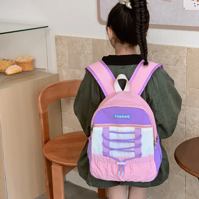Mochilas frescas para meninos e meninas com zíperes e cores contrastantes, mochilas esportivas infantis de grande capacidade