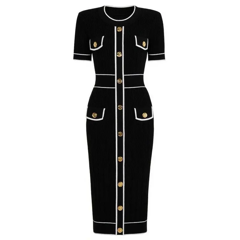 

Elegant Knitted Short Sleeve round Neck Bodycon Dress Women's Fashion Summer New Style Slimming Wrap around Skirt Single Piece