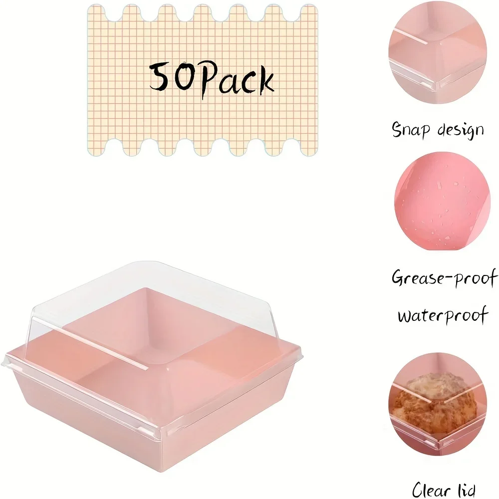 Disposable Party Tableware 50pc Charcuterie Boxes with Clear Lids Mini Cake Containers Square Dessert Boxes with Window