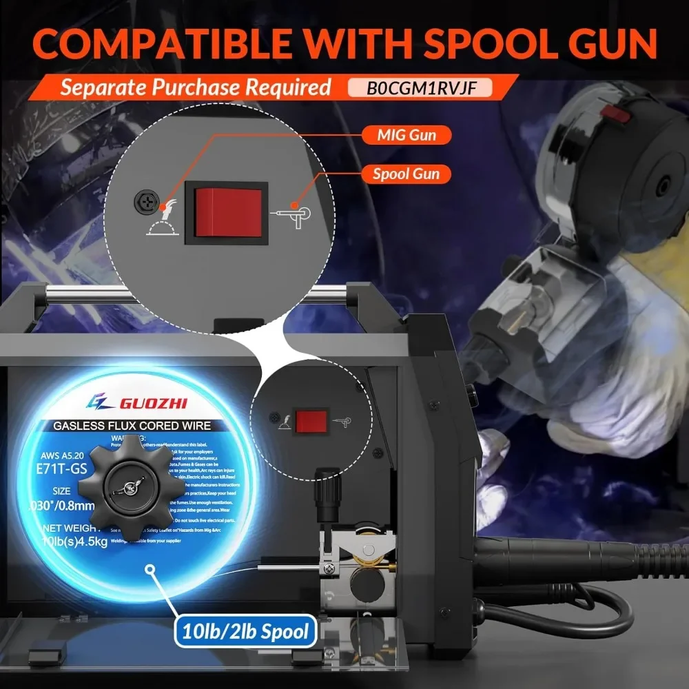 200A MIG Welder, 7 in 1 Gas MIG/MAG/Gasless Flux Core MIG/Lift TIG/Stick/Spot Welding/Spool Gun Multi-Process, Dual Voltage