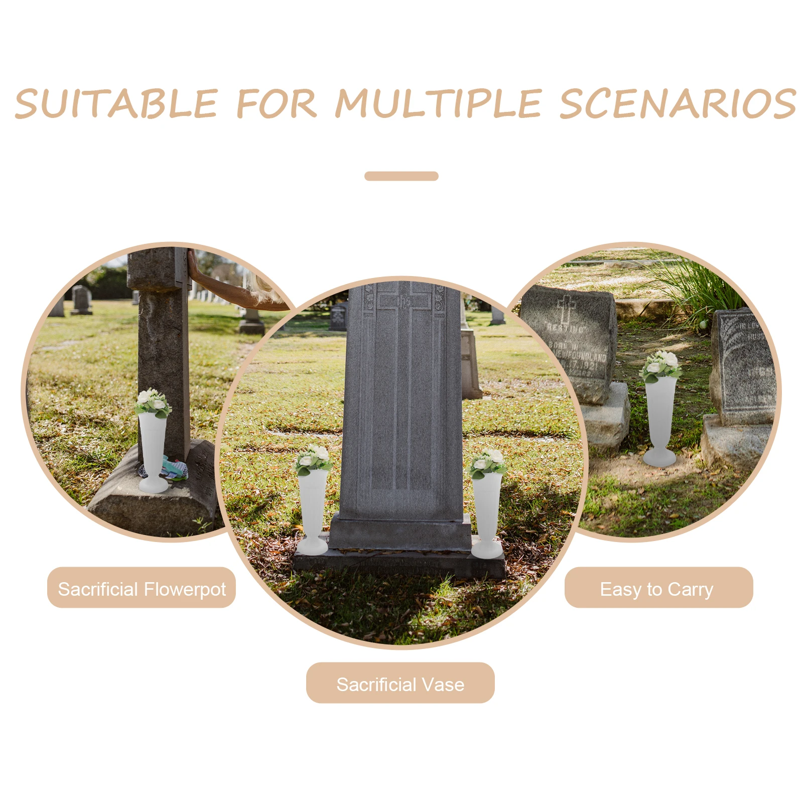 

2pcs Cemetery Flower Pot Vase Durable Plastic Planters Grave Decoration Memorial Supplies Roman Style Garden Use Flower Bucket
