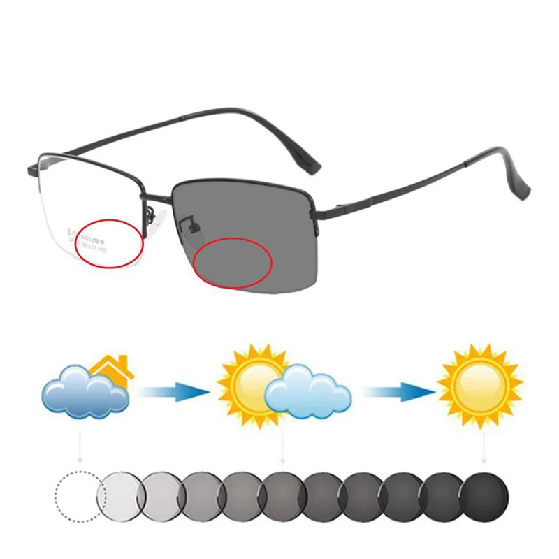 

Widen Enlarge Fat Man Semirim Titanium Photochromic Bifocals Reading Sunglasses Male Outdoor Hyperopia Sunnies Look Near Far