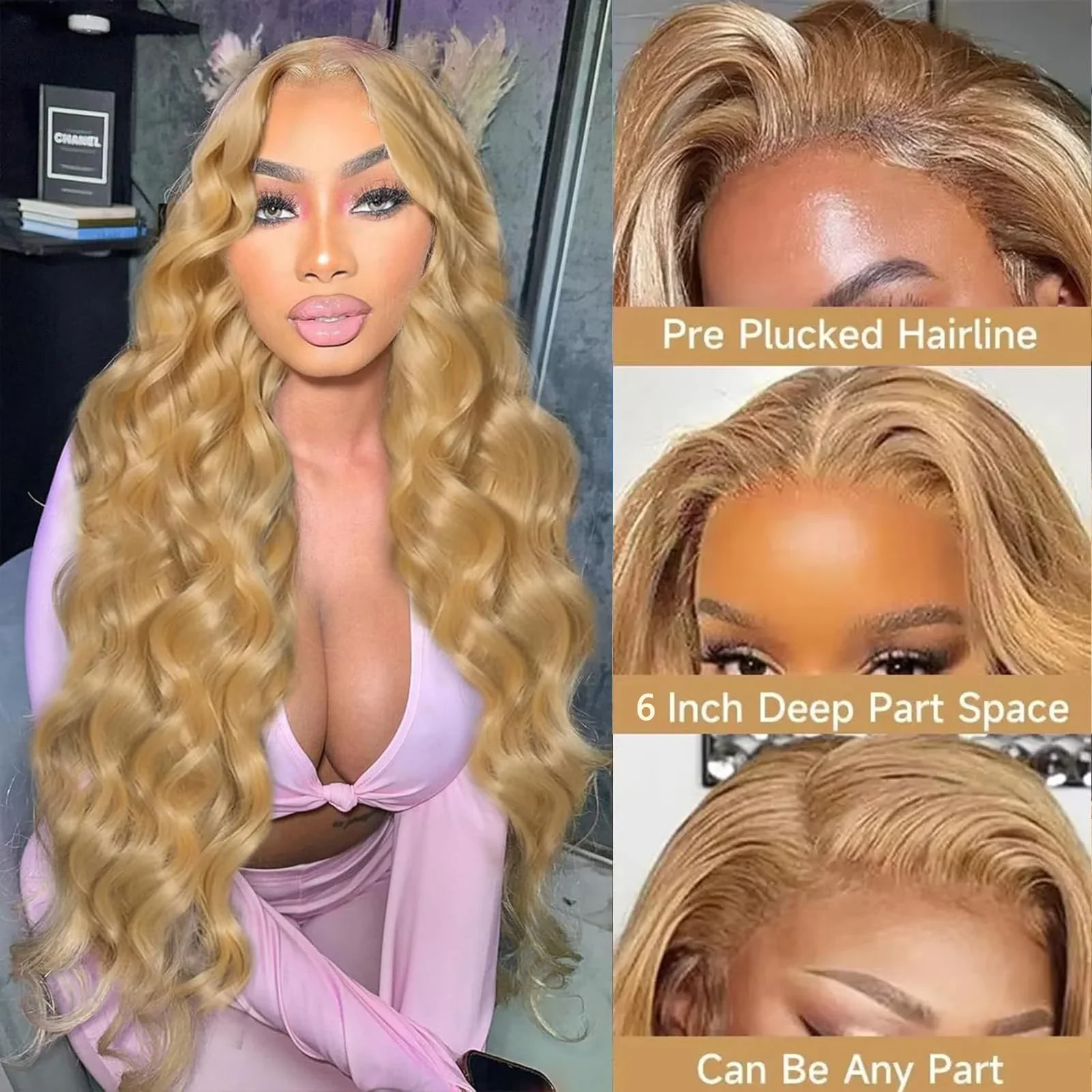 Parrucca anteriore in pizzo trasparente biondo miele onda del corpo 13x6 parrucche frontali in pizzo HD capelli umani parrucche colorate da 30 pollici per le donne Choic