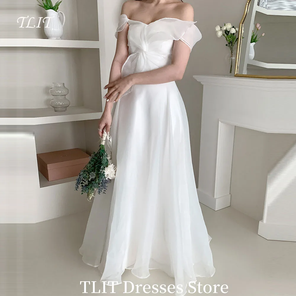 

TLIT Simple White Chiffon Wedding Dress A-Line Sweetheart Off Shoulder Lace Up Korean Women Formal Bridal Gowns Customized