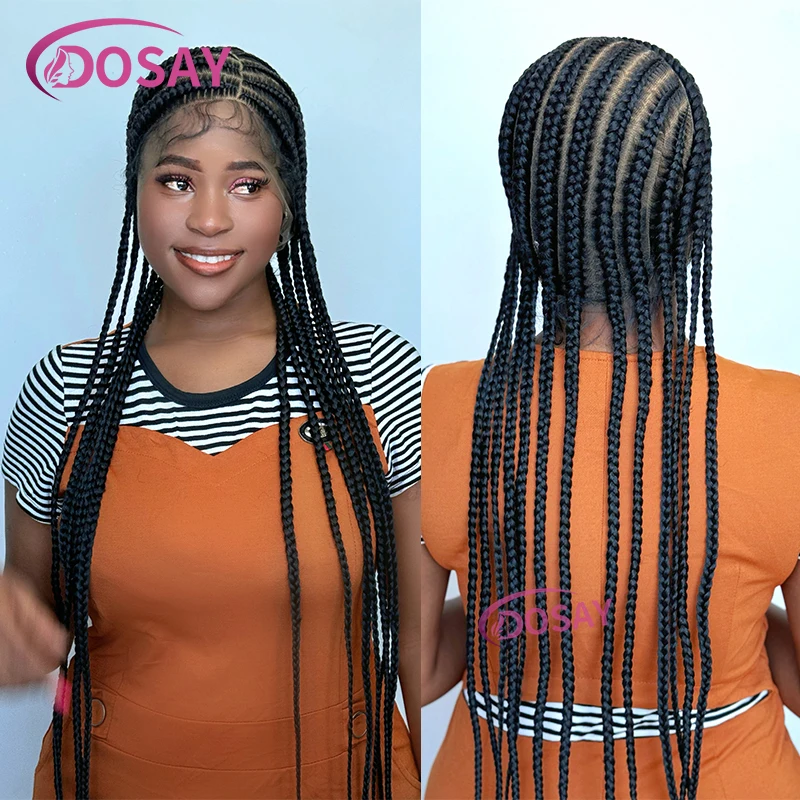 

Синтетический плетеный парик, плетеный парик в коробке богини, без узлов, боковая часть, полные парики спереди, косички, плетение кружевных париков, 36 дюймов