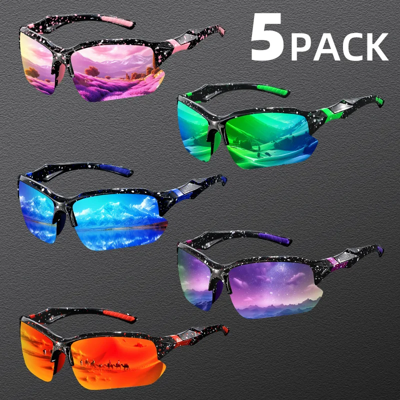 

Набор из 5 пар блестящих модных очков унисекс в полуоправе — высококачественные красочные очки в горошек