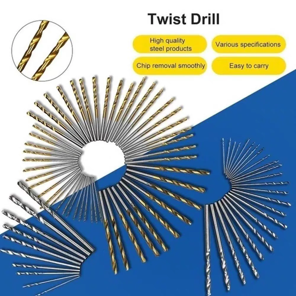 HSS Twist  Drill Bits Set 50PCS Mini Extractor Drill Bit Titanium Coated Drill Bit for Metal Wood Drilling Tools 1/1.5/2/2.5/3mm