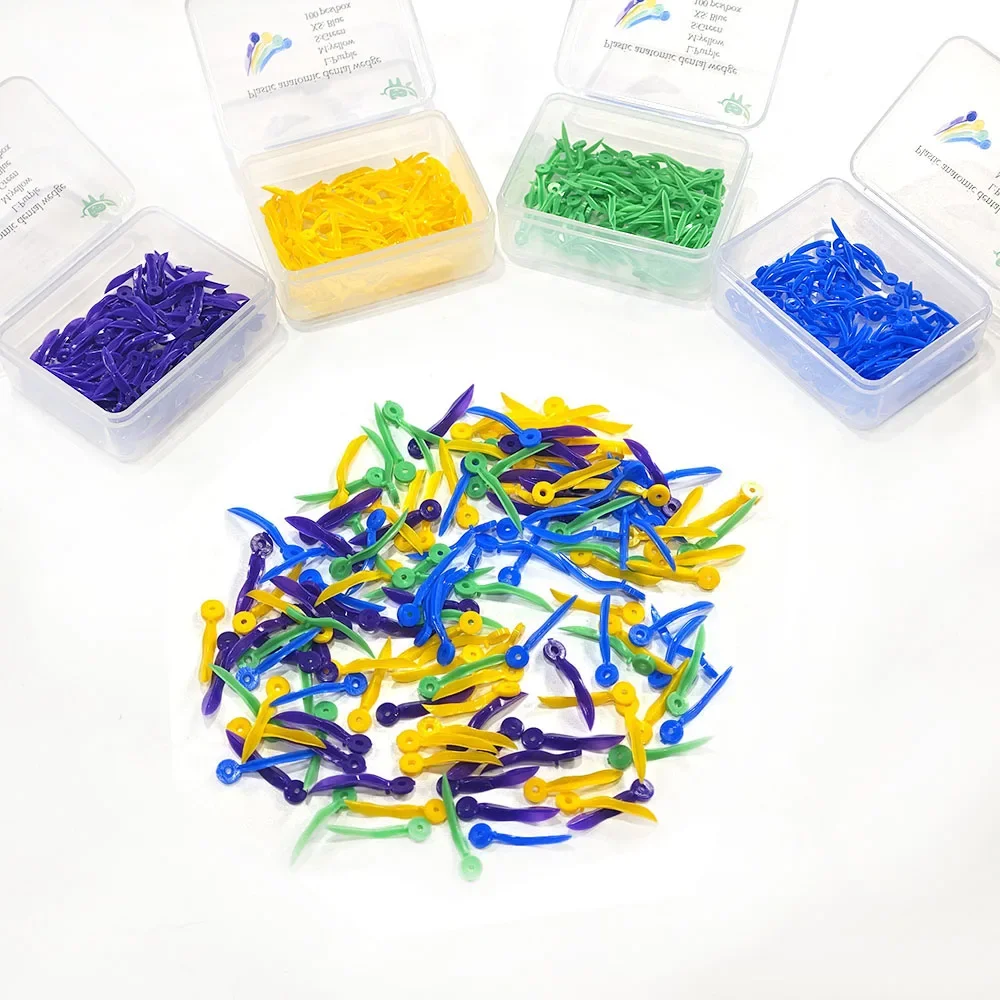 

100 шт./кор., пластиковый анатомический стоматологический клин, межзубный с отверстиями, L/M/S/XS, 4 модели, легкое удаление, гладкие края, расходные материалы для стоматологии