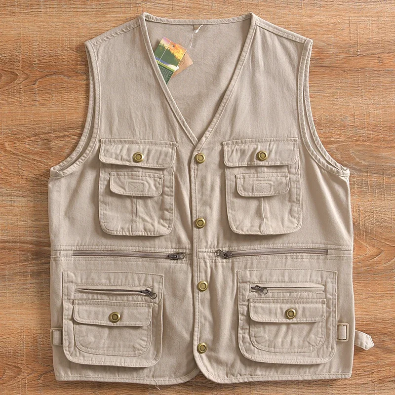 Men's pure cotton vest  men's middle-aged workwear  casual vest  outdoor fishing vest  camisole jacket  button up  spring and au