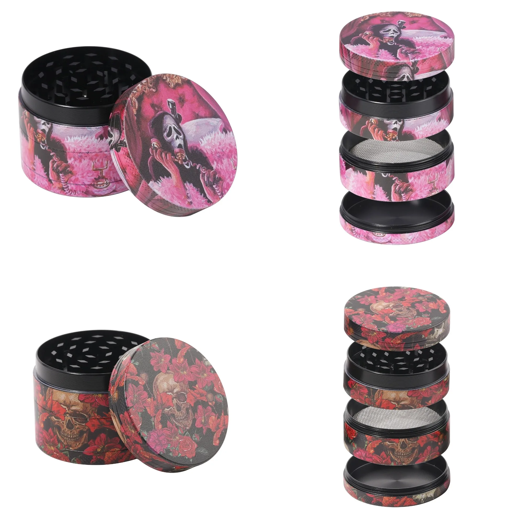 2inch/50mm Skeleton and Flowers Themed Metal Herb Grinder