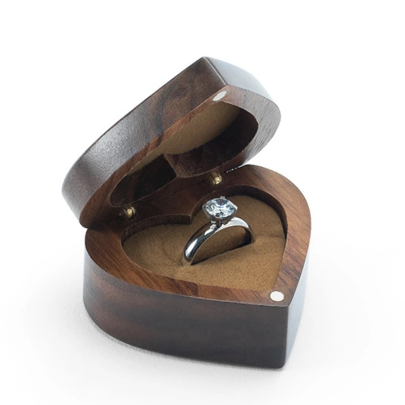 Marriage Proposal Jewelry Box Single Ring Walnut Flip Ring Storage Box Retro Portable Dustproof Practical Wooden Box