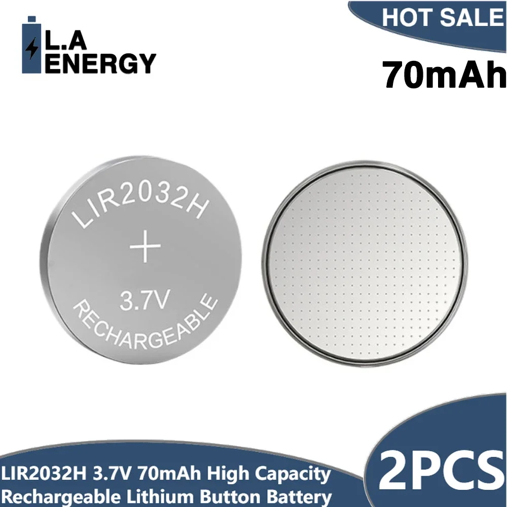 2PCS 70mAh LIR2032H 3.7V  High Capacity Rechargeable Lithium Battery LIR2032 H Battery Lithium Cell Coin Batteries