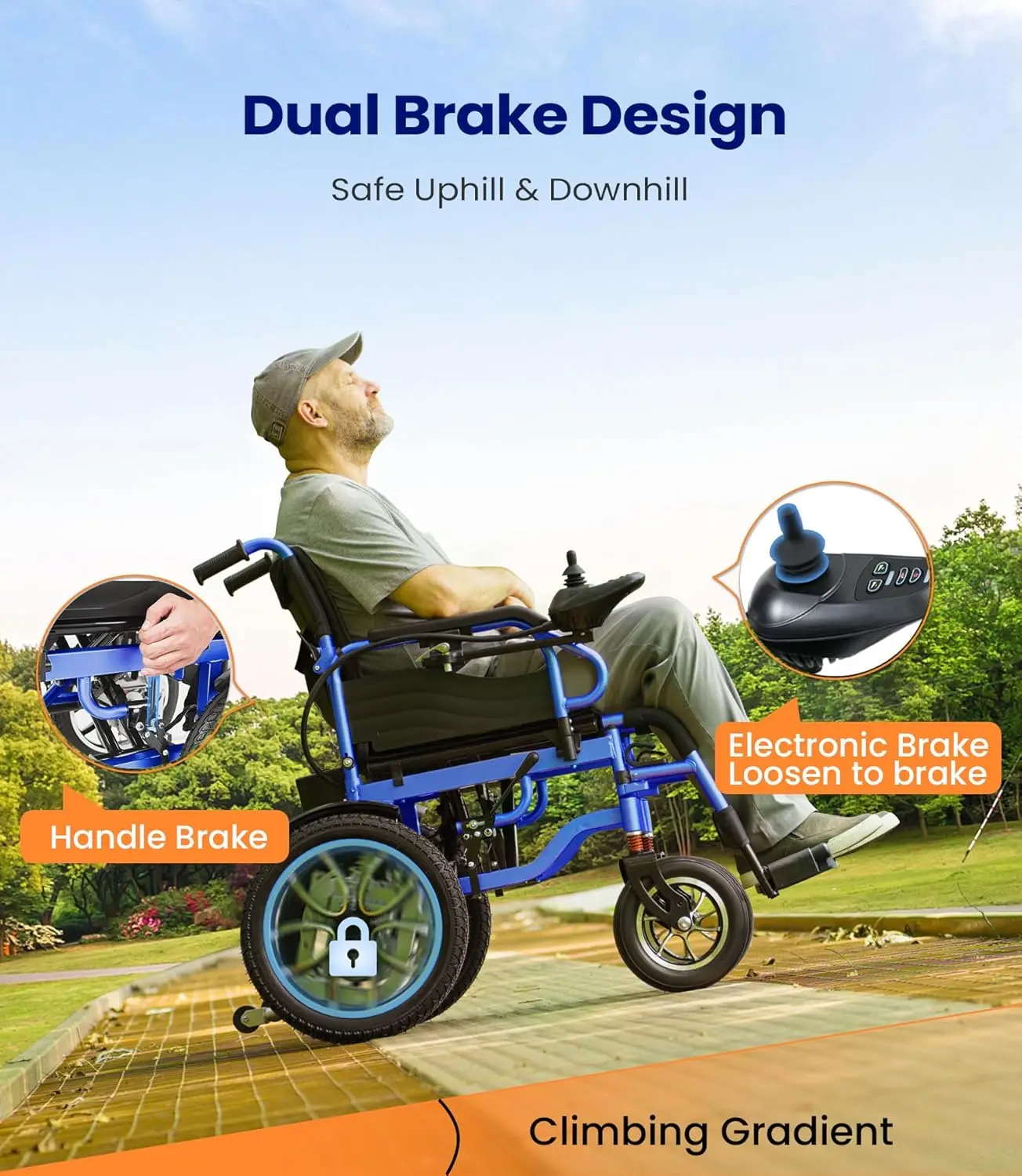 Elektrischer Faltbarer Leichter Rollstuhl bis 150kg 30km Outdoor mit 40cm Gummireifen Tragbarer Reise-Elektrorollstuhl – Detail 4