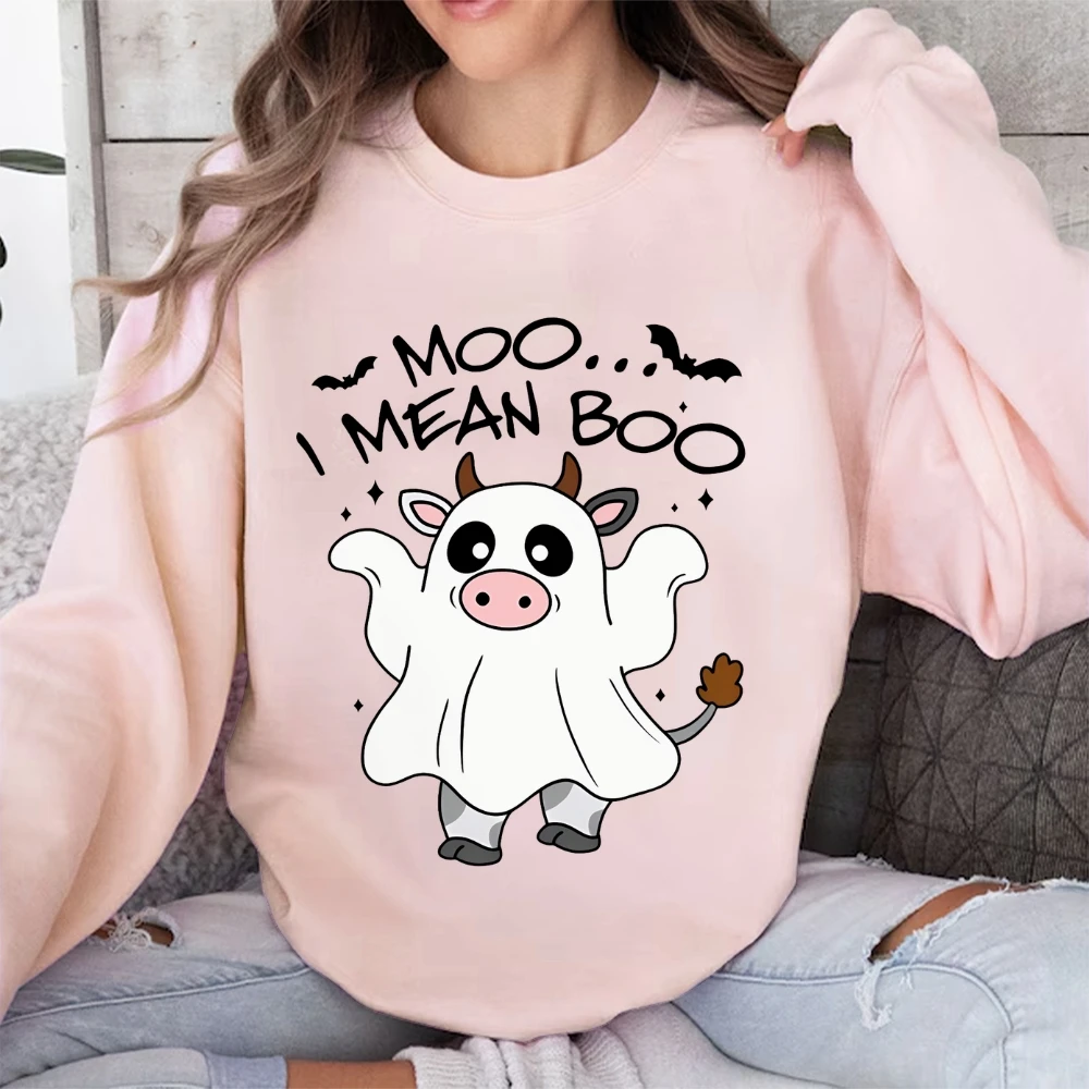 

Halloween Cow Ghost Sweatshirt Cute Ghost Moo... I Mean Boo Funny Girly Sweater Spooky Season Trendy Stylish Long Sleeve Shirt