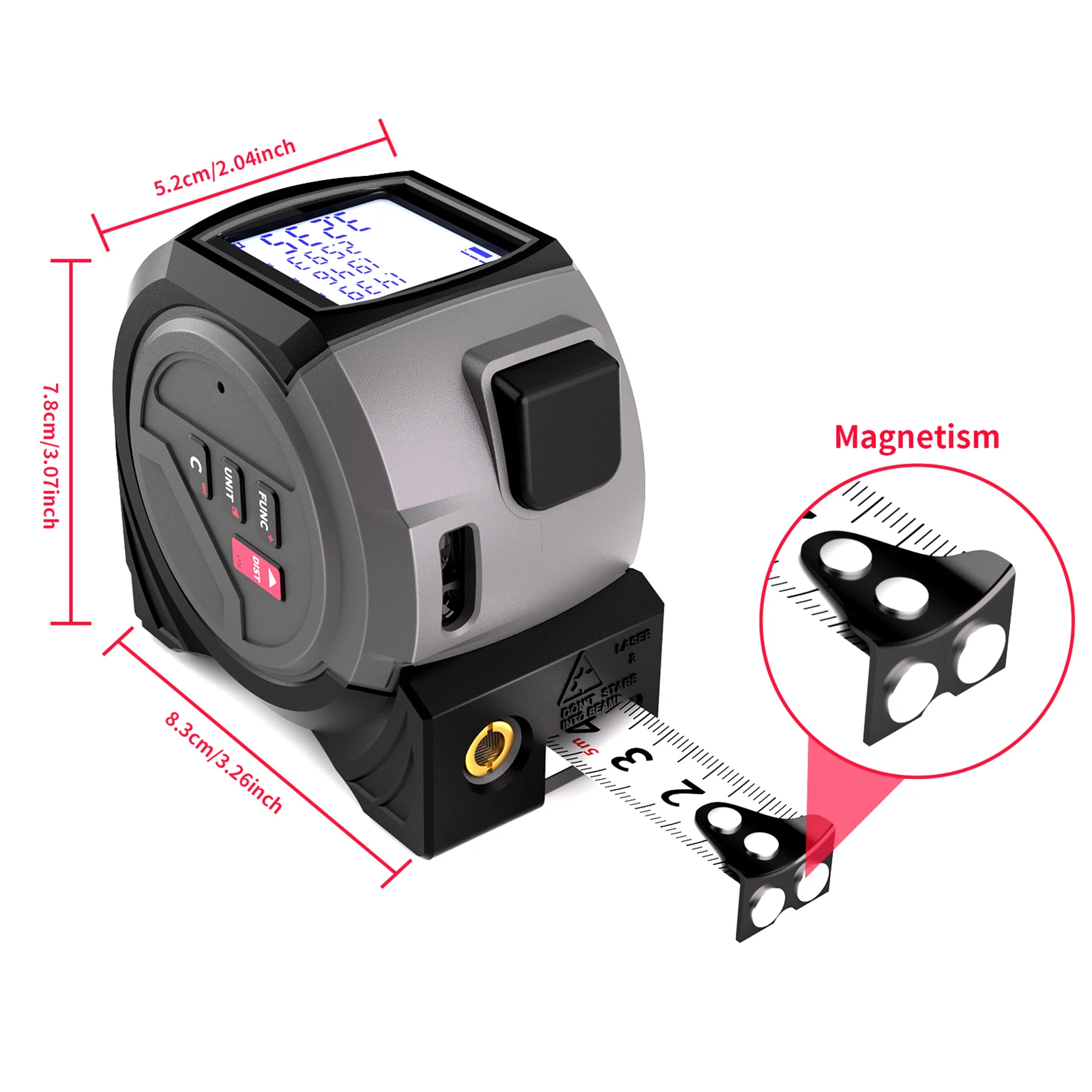 40M/60M Laser Tape Measure 3 in 1 Laser Measure Level-Meter Laser 5M Tape Measure with Pythagorean  M/ft/in Unit Conversion