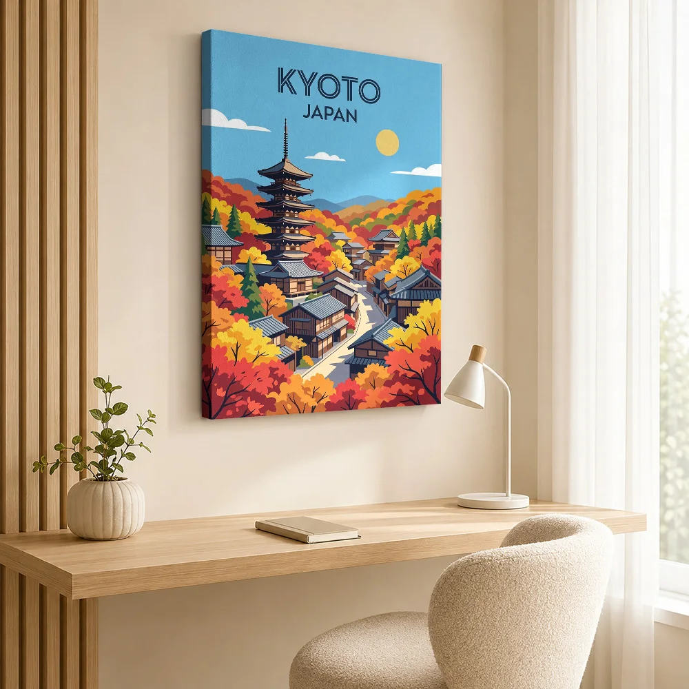 Kyoto Japan Autumn Pagoda Village Canvas Painting Poster Personalized Photo Japanese Inspired Canvas Wall Art for Office Decor