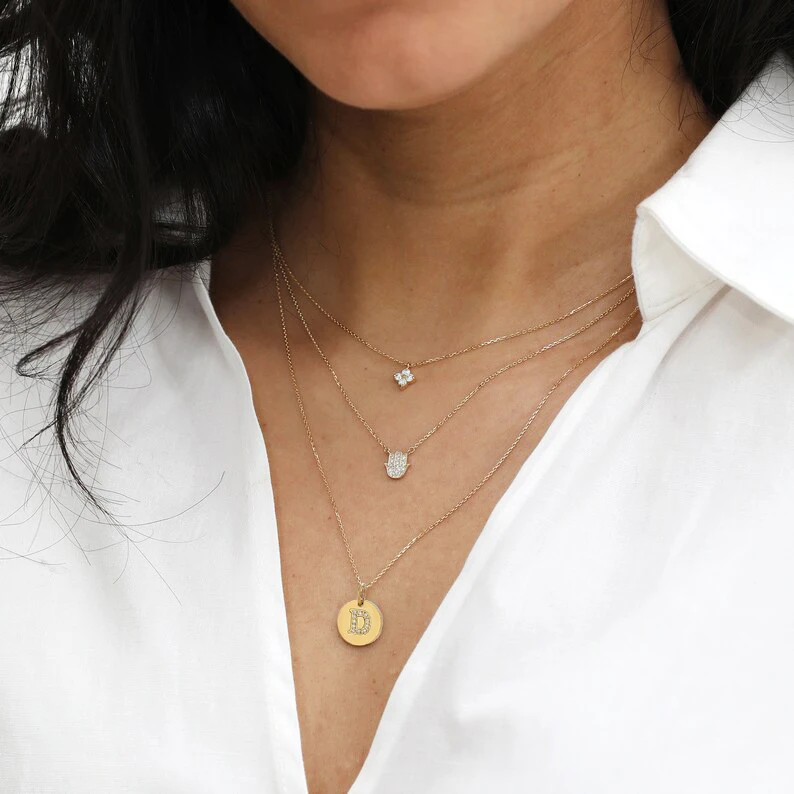 CARLIDANA Classic Minimalist Alphabet 26 Crystal Letter Charms Round Pendant Necklace Letter Stainless Steel DIY Necklace