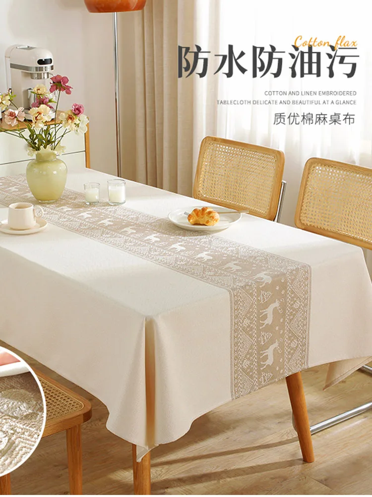 Cotton and linen fabric table cloth, waterproof, oil-proof and anti-scald,