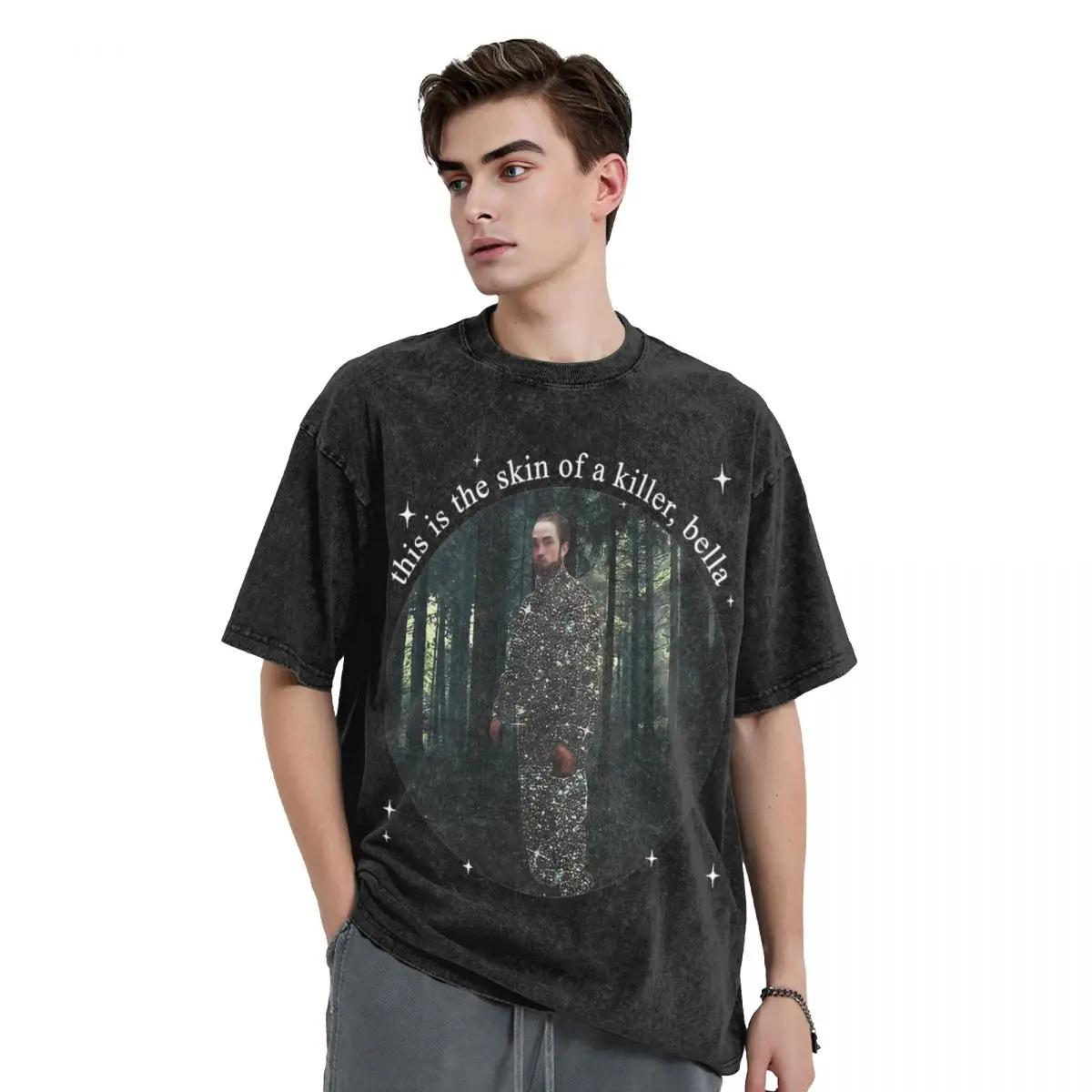 Washed T Shirts Meme Robert Pattinson Edward Cullens Twitlight Movie T-Shirts Oversize Killer Bella 100% Cotton Tees Men Women