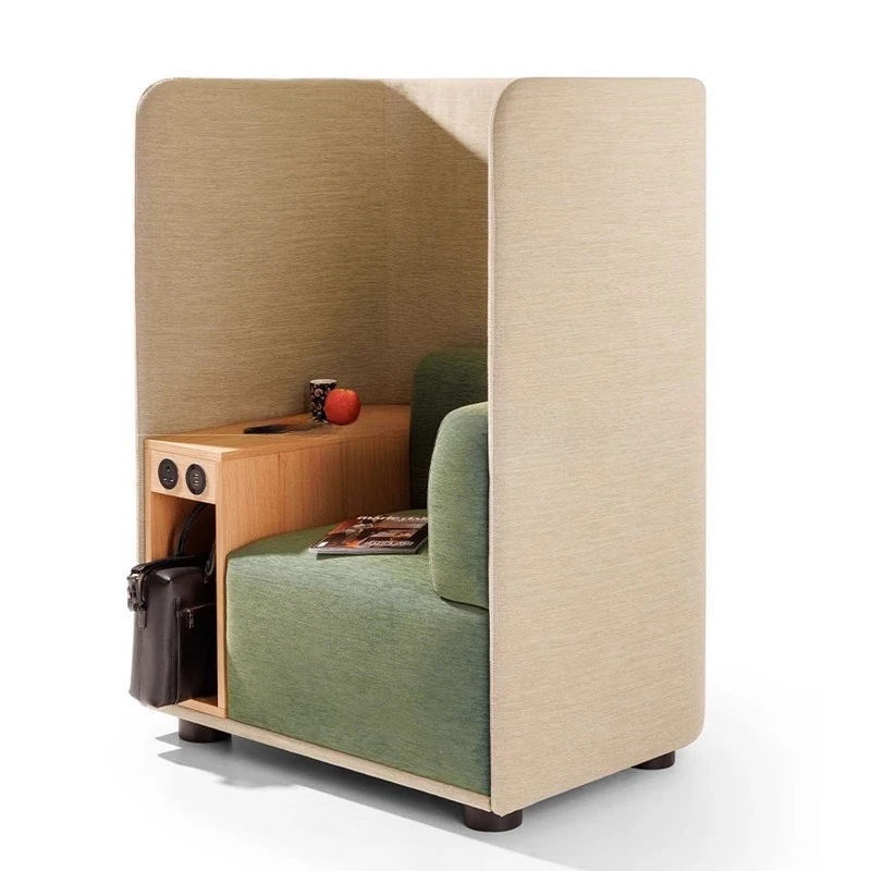Modern designer high-back sofa chair, private space with table board, library beauty salon surrounded sofa chair