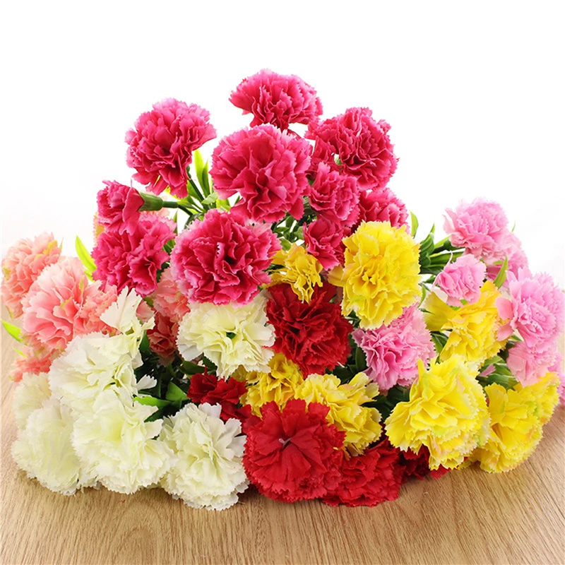 10 Heads Artificial Carnation Home Decoration Multi Color Beauty Silk Fake Flower Especial For Wedding And Festival Decoration