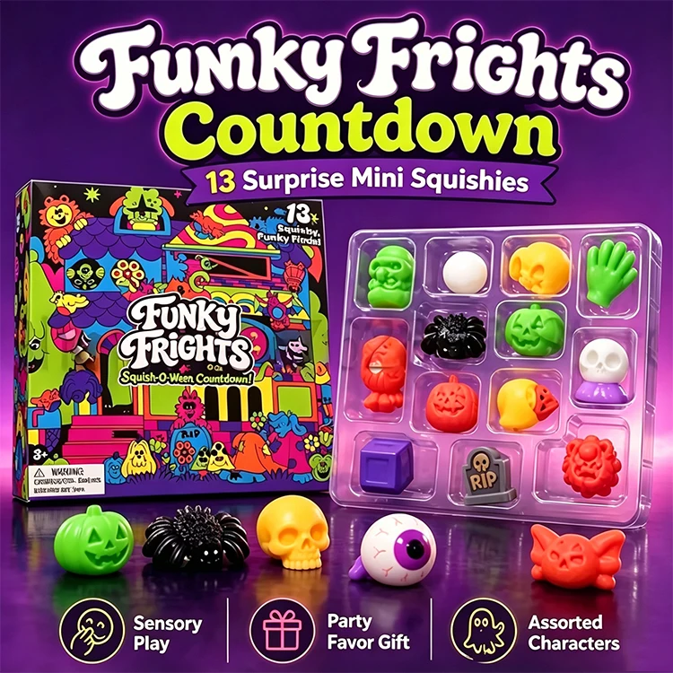 Needoh New Funky Frights Halloween Advent Calendar 13 Days, Spooky Squishy Slow Rise Stress Relief Toys Countdown Gift Box