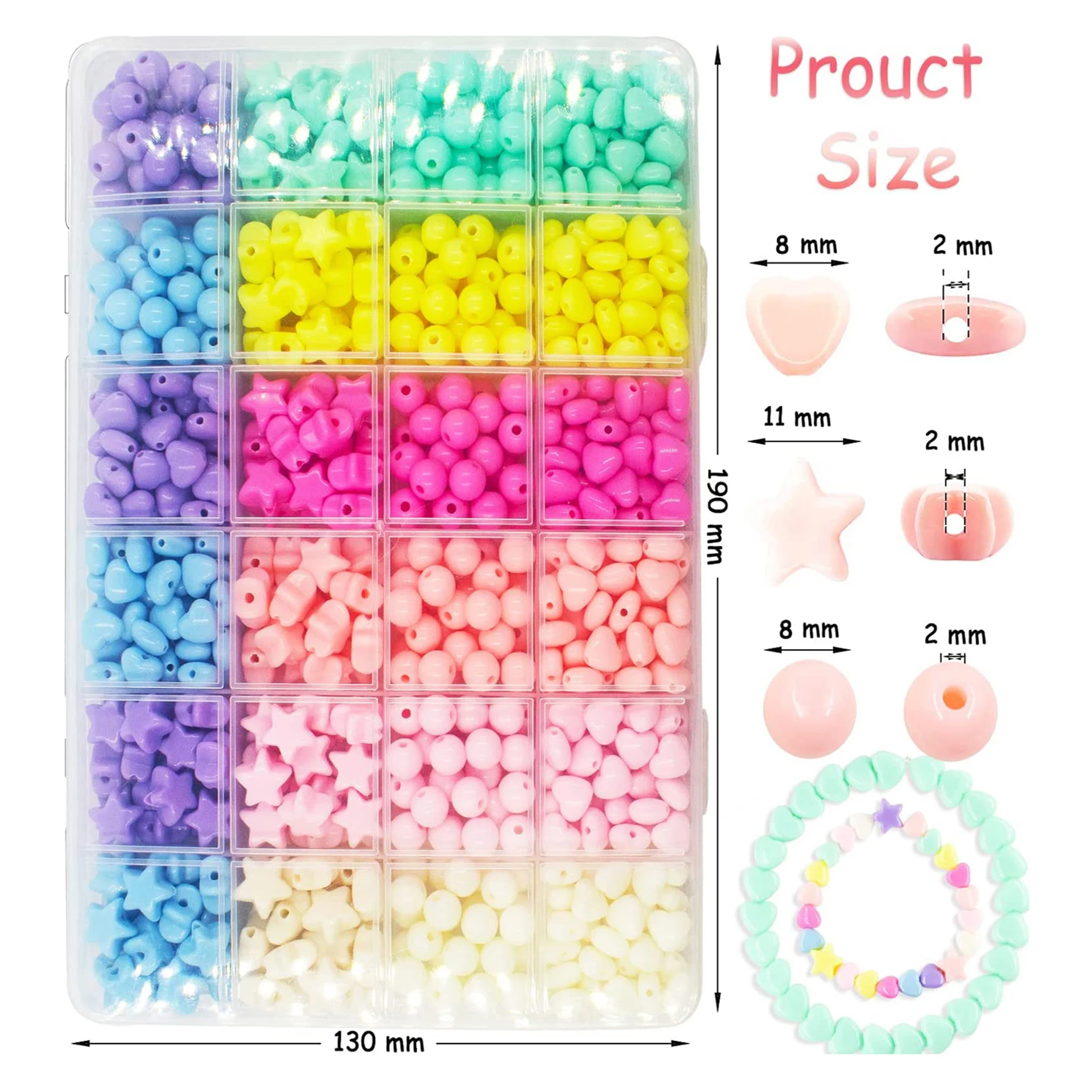 Makaron Acrylic Beads Kit for Jewelry Making DIY Bracelet Necklace Accessories Box 720pcs Heart Bead Star Cute Kid Gift