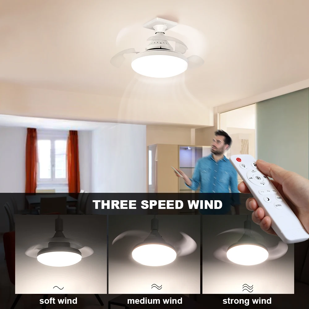 Ceiling Fan Light LED E27 85-265V With Remote Control For Indoor Home Living Room Study Household Decorative Fan Lighting