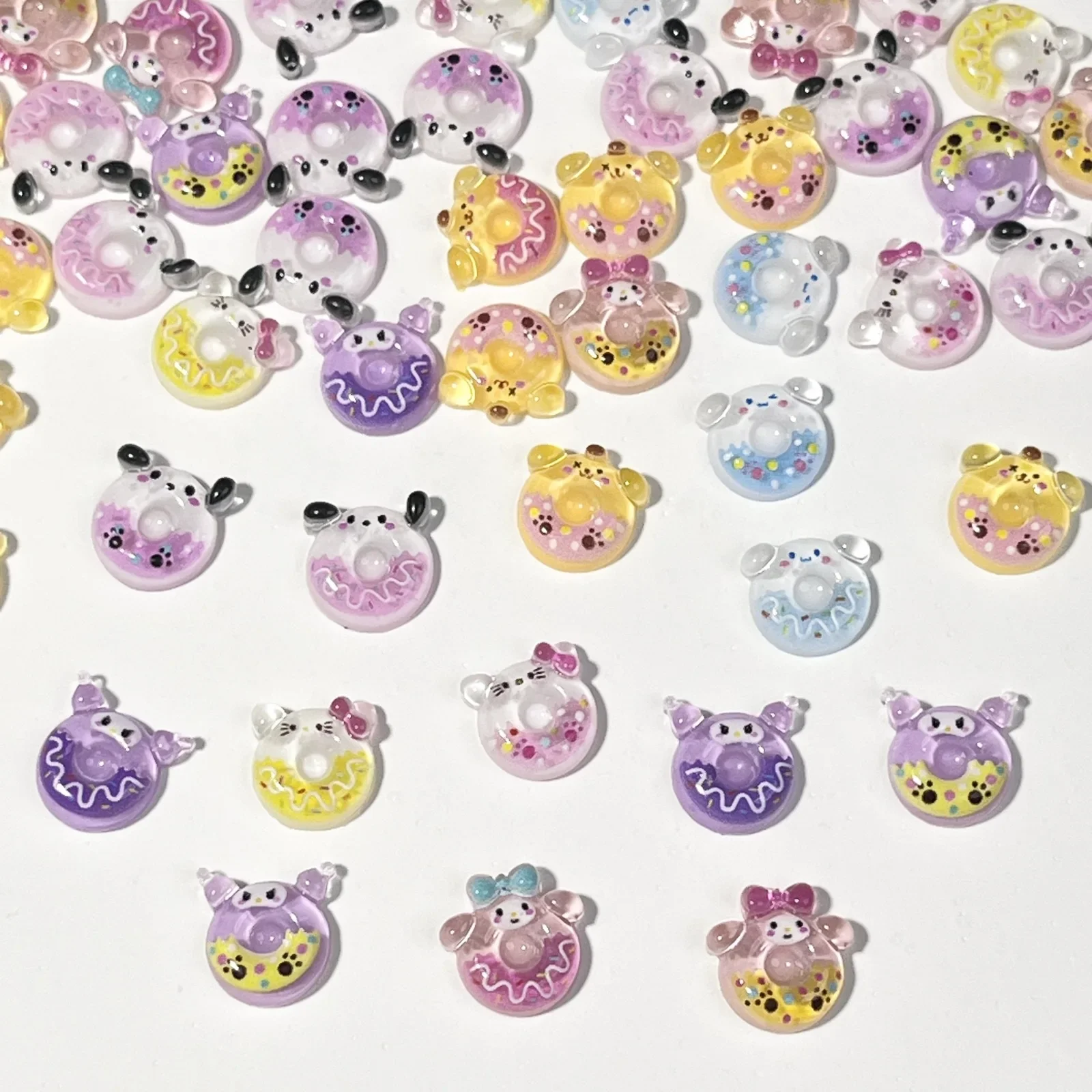 20pcs Sanrio Donuts 3d Nail Charms DIY Cute Cartoon Food Toy Kuromi Melody Hello Kitty Nail Art Decoration