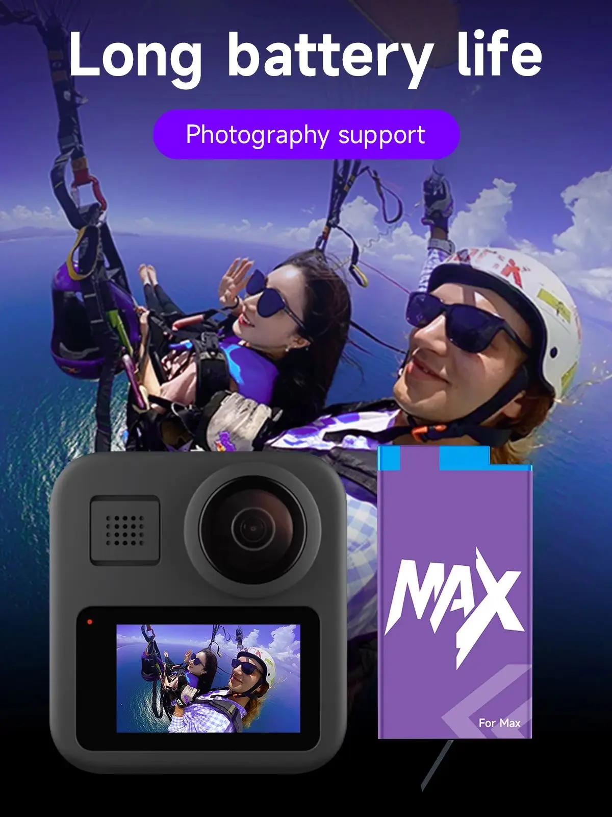 Batterie 1860mAh pour GoPro Max, batterie rechargeable pour caméra GoPro, accessoires pour caméra d'action GoPro Max 360