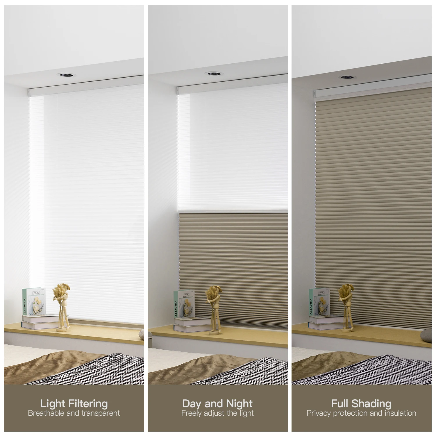 Hot Waterproof Dual Day&night Honeycomb Blinds Smart Roller Blinds Day and Night Cellular Shades Window Cellular Blinds Fabric