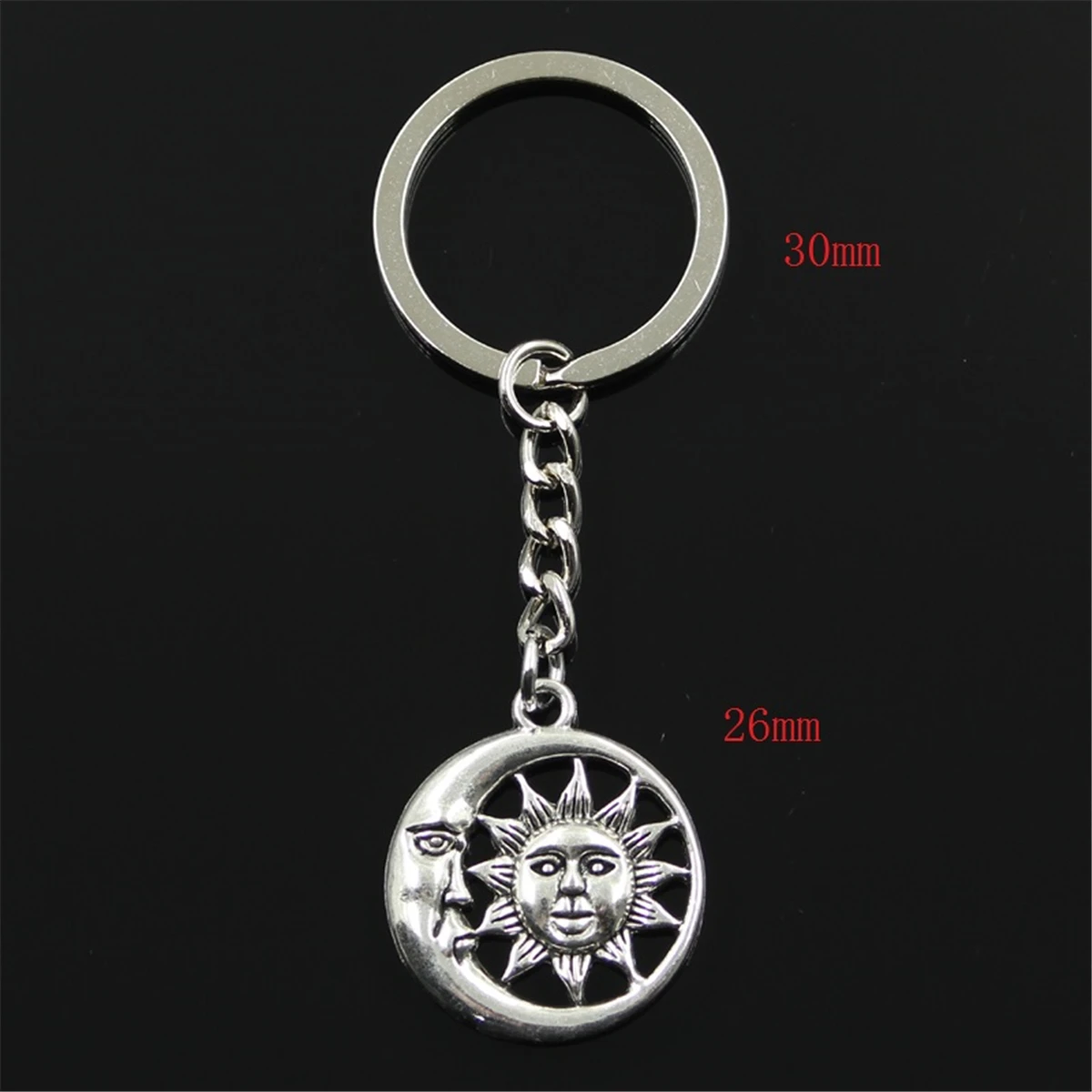 New Fashion Keychain 28x24mm Sun Moon Pendants DIY Men Silver Color Car Key Chain Ring Holder Souvenir For Gift